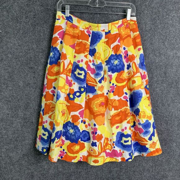 Liz Claiborne Pleated Bright Floral Skirt 100% Linen Pockets Cotton Lined Sz 10 - Picture 1 of 9